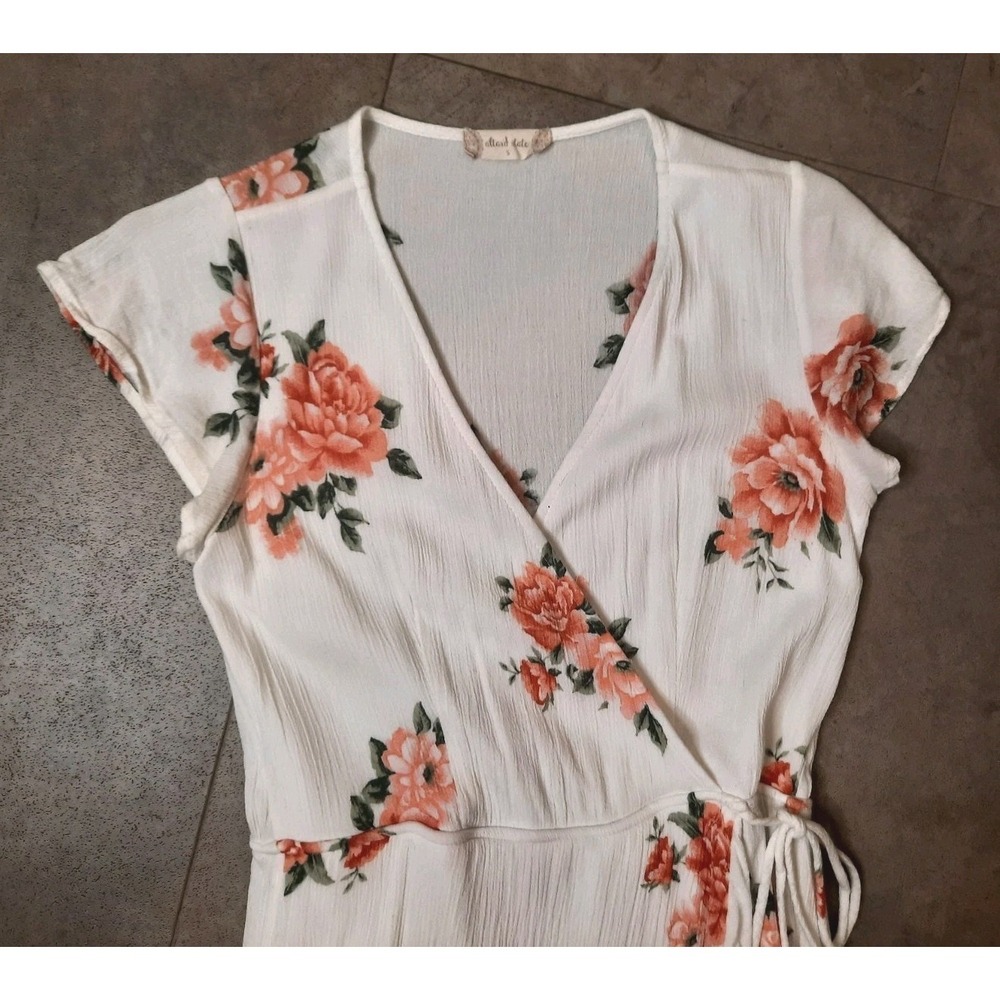 Altar'd State Cream Floral Wrap Midi Dress with Coral Blooms - Picture 5 of 11
